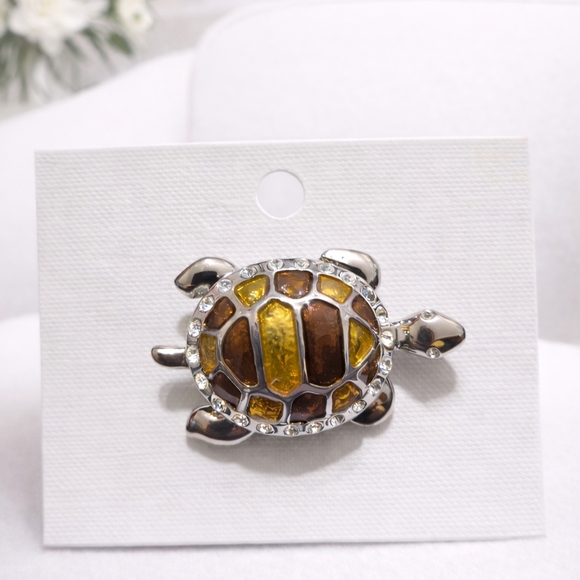 Jewelry - Turtle Brooch with Amber and Brown Enamel